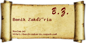Benik Zakária névjegykártya